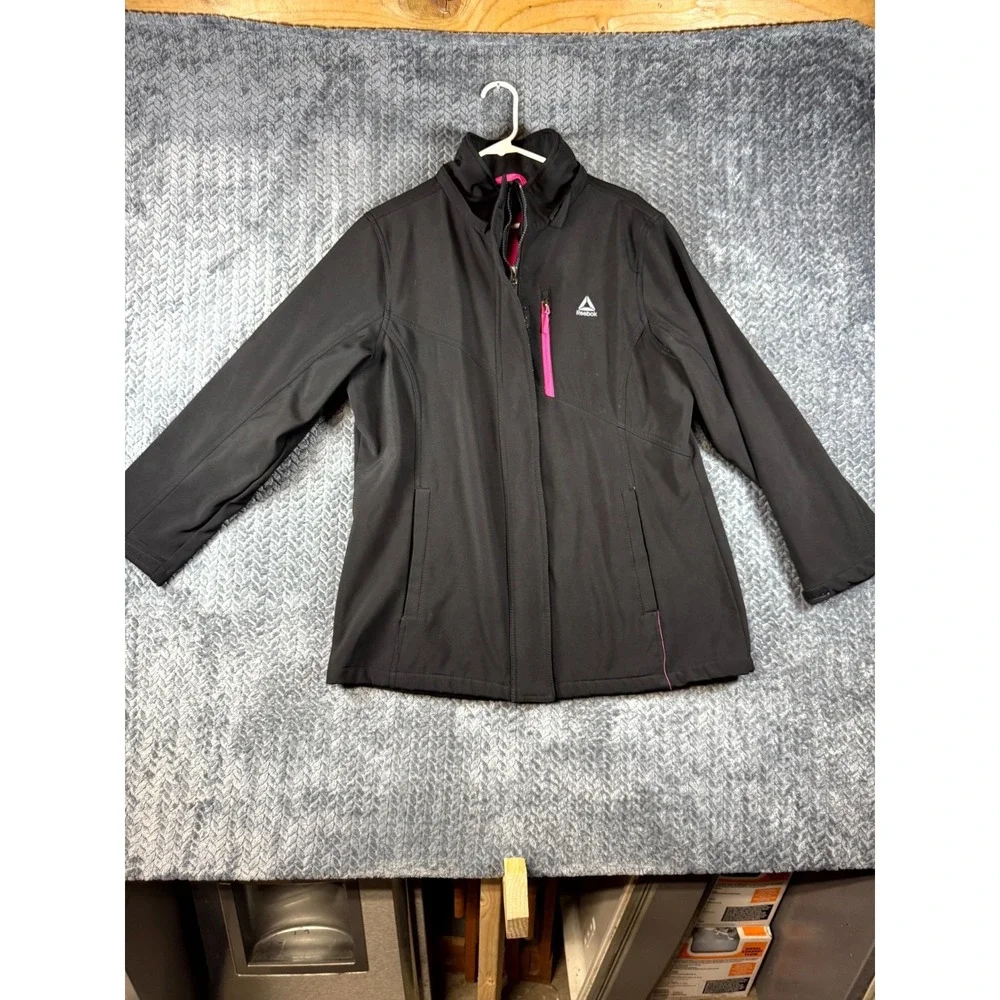 Reebok Softshell Jacket Womens 2XL Black Pink Fleece Lined Performance Full Zip - Picture 1 of 7